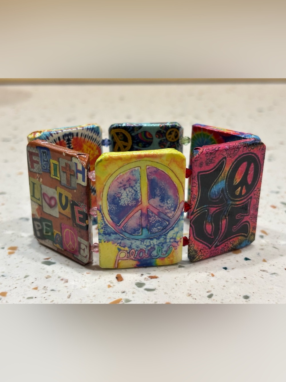 Vintage PEACE & LOVE Tile Stretch Bracelet‎ - Picture 2 of 6
